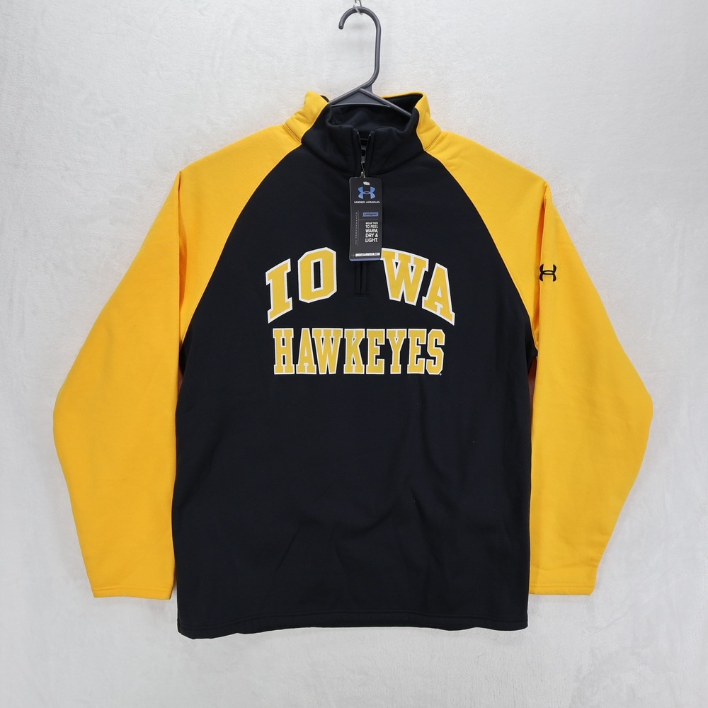 Under Armour Iowa Hawkeyes Mens Black Yellow 1/4 Zip Pullover Fleece Jacket NWT